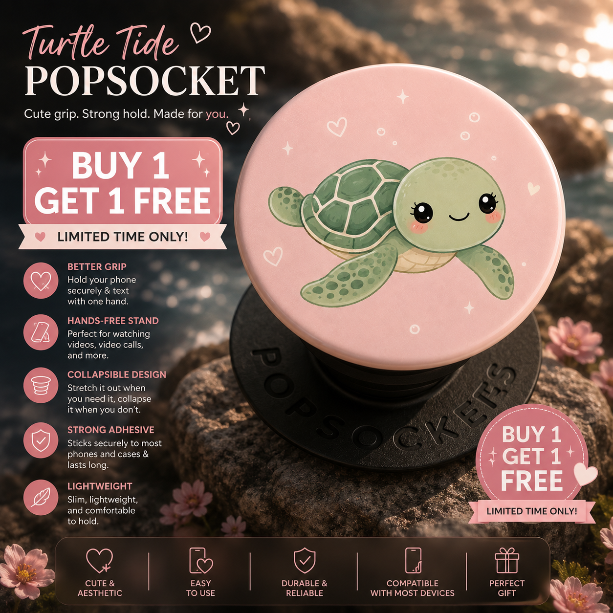 Turtle Tide PopSocket 🐢🌸