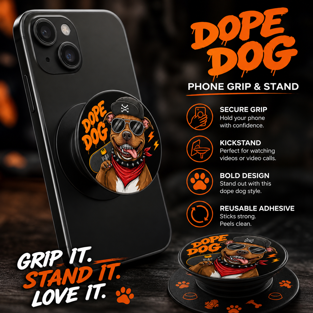 Dope Dog Phone Grip & Stand – Bold Style, Secure Hold