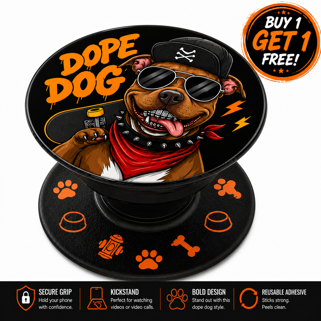 Dope Dog Phone Grip & Stand – Bold Style, Secure Hold