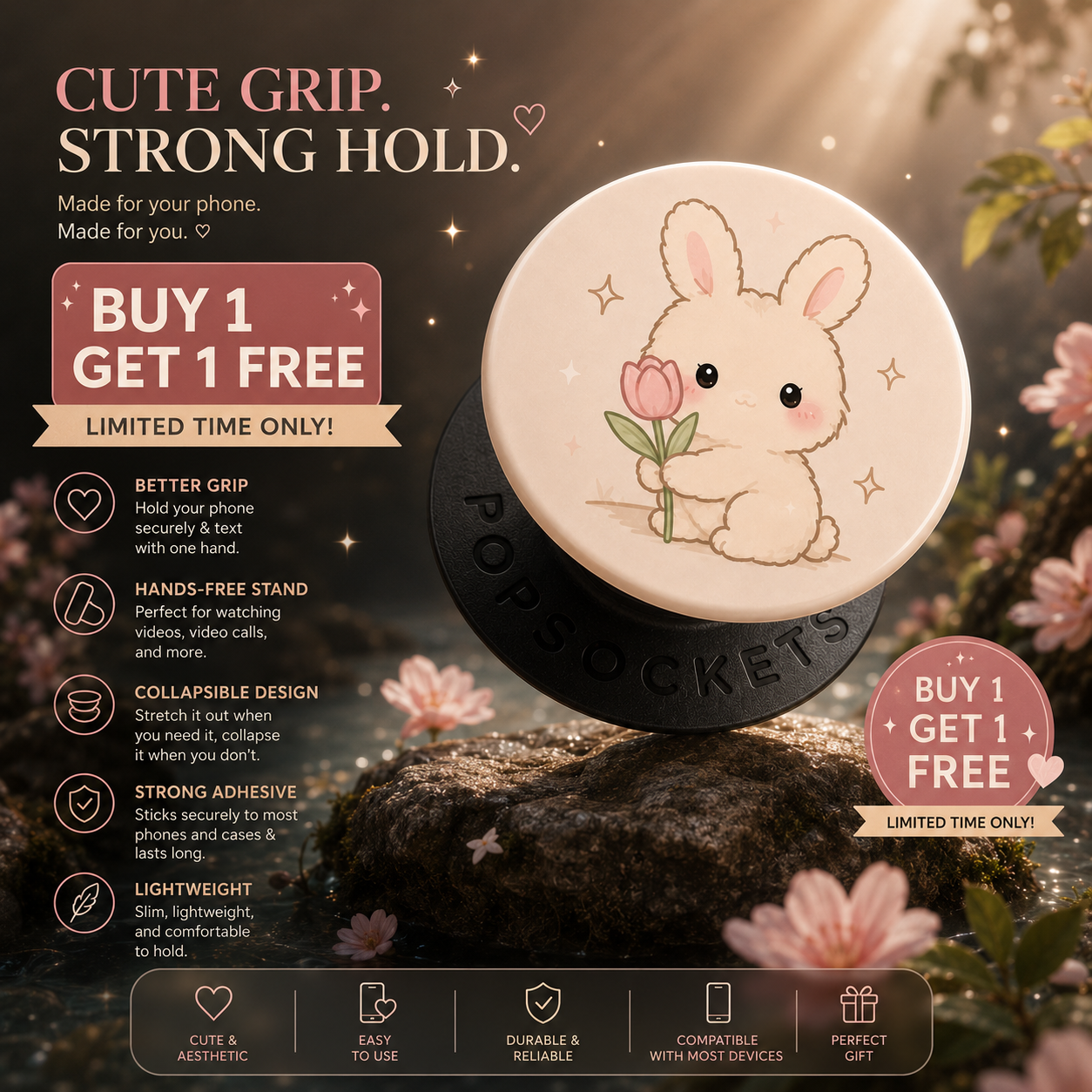 Bunny Bloom PopSocket 🌸🐰